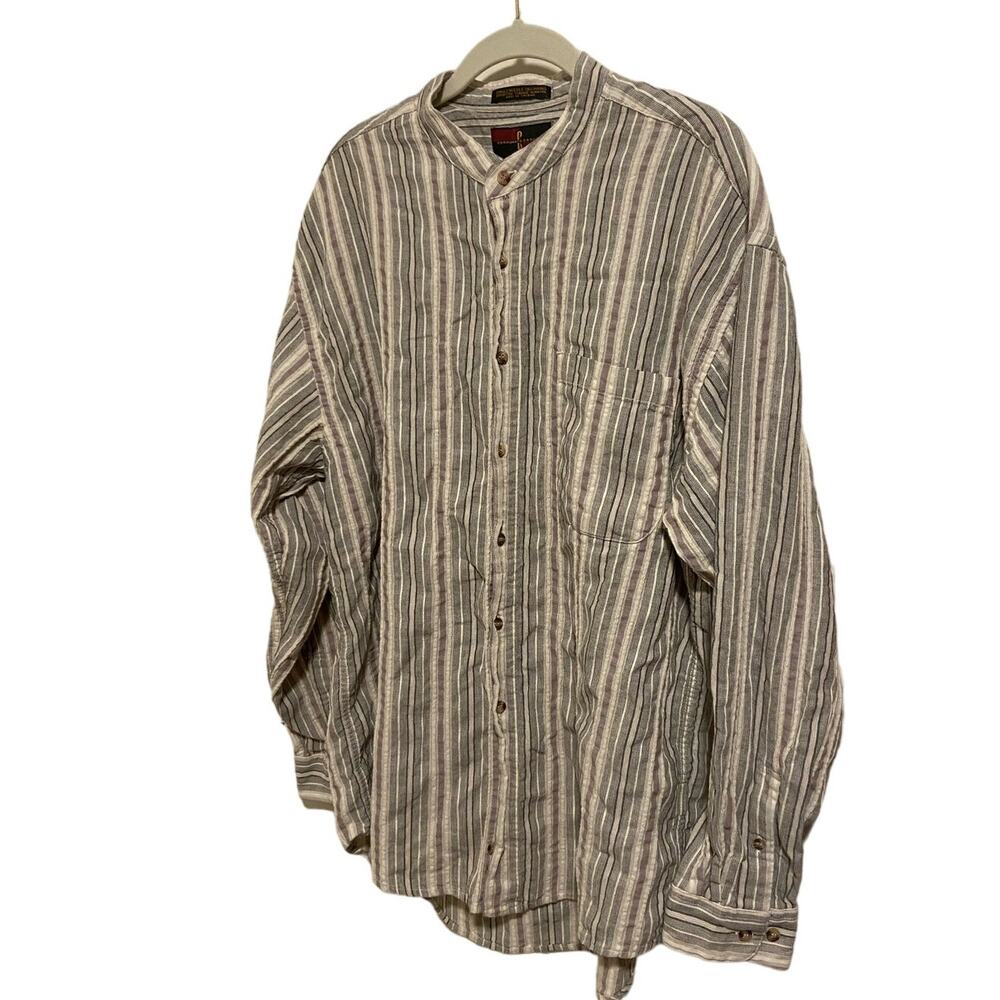 Men's VTG Corporate Casuals Single Needle Tailor Long Sleeve Rayon Shirt Large